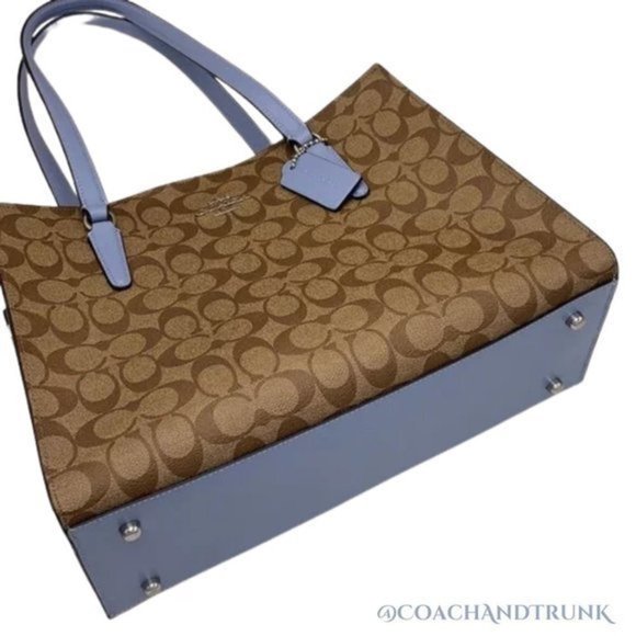 AUTHENTIC COACH Tatum Carryall In Signature Canvas Khaki and Marble Blue - Picture 2 of 9